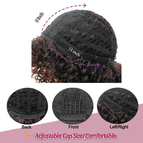 Miniatura 5 de rosmile Pelucas Rizadas para Mujeres Negras - Peluca Afro Completa de Cabello Sintético Africano Americano Negro Mezclado Castaño Oscuro Rizado