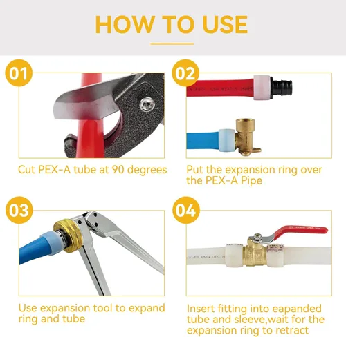 Miniatura 6 de Paquete de 100 accesorios F1960 PEX-A de 1/2 pulgada, anillos de expansión, fundas para tuberías y accesorios de latón o poliéster F1960