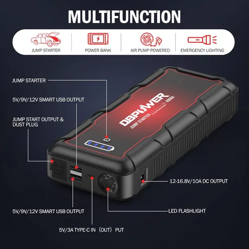 Miniatura 6 de DBPOWER - Arrancador para automóvil de 4000 A pico de 88.8 Wh portátil (hasta 10 L de motor diésel/todos los motores de gasolina) 12 V, paquete