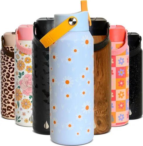 Miniatura 31 de Elemental Botella de agua aislada de 24 onzas con popote, botellas de agua con núcleo de acero inoxidable 100% a prueba de fugas para viajes, Beige