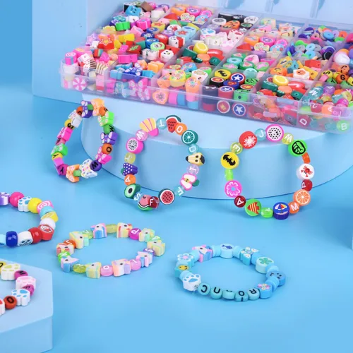 Miniatura 3 de 2480 piezas de cuentas y dijes de arcilla polimérica para kit de hacer pulseras, lindos y divertidos dijes y cuentas para hacer pulseras de amistad