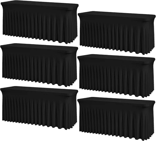 Miniatura 13 de Mantel rectangular de elastano negro, funda elástica ajustada para mesas rectangulares de 1,8 m, falda de mesa elástica sin arrugas para decoración