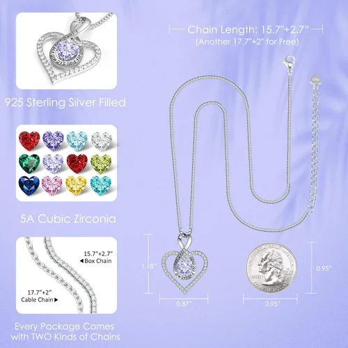 Miniatura 4 de LIANYU 925 Sterling Silver Necklace for Women, Heart Necklace for Women Birthday Gifts for Women Girlfriend Wife Gifts for Anniversary Infinity