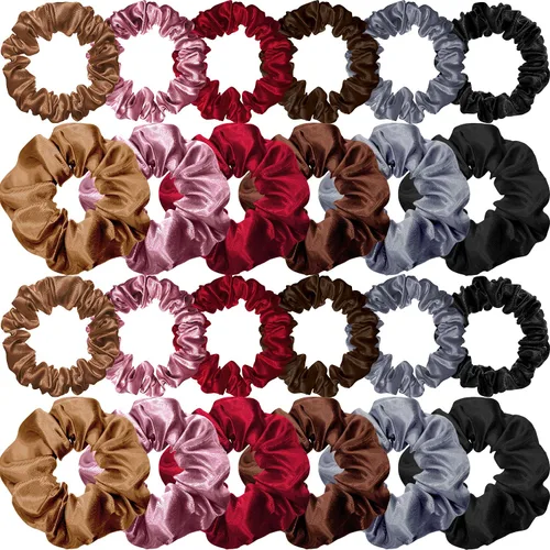 Miniatura 9 de 24 coleteros de satén para el cabello, bandas elásticas de seda para el cabello, ligas finas para coleta de caballo para mujeres y niñas, accesorios