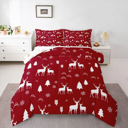 Miniatura 35 de Erosebridal Juego de edredón de Papá Noel tamaño matrimonial para niños y niñas, edredón de plumón de Feliz Navidad, juego de ropa de cama