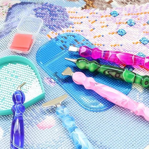 Miniatura 6 de 14 piezas Juego de bolígrafos para pintura de diamante con puntas de rosca de metal, un bolígrafo de arte de diamante, 6 puntas, 6 arcillas