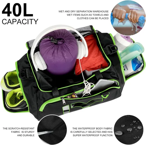 Miniatura 3 de INOXTO - Bolsa deportiva para gimnasio, bolsa de viaje con bolsillo seco y compartimento para zapatos, para mujeres y hombres, bolsa impermeable