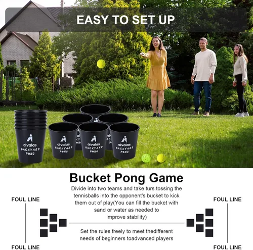 Miniatura 5 de Aivalas Yard Pong Outdoor Games, Giant Yard Games Set with 12 Buckets and Balls for Adults and Family, Toss Game Throwing Games for Beach, Camping
