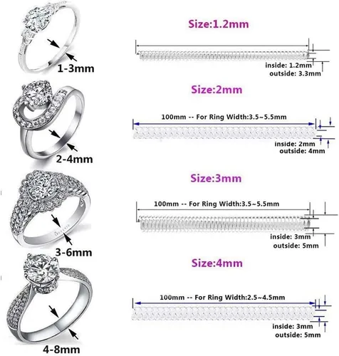 Miniatura 8 de Para anillos sueltos Anillo Guardia Clip Transparente Silicona Sizer Tensor Resizer 4 Tamaños