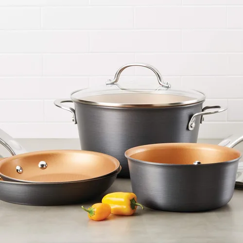 Miniatura 12 de Ayesha Curry Home Collection - Juego de ollas y sartenes antiadherentes anodizados duros, 9 piezas, gris carbón
