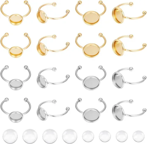 Miniatura 8 de UNICRAFTALE Juego de 20 anillos de dedo de cúpula en blanco semicircular – acero inoxidable, diseño simple y único con cabujones de vidrio