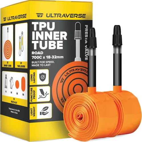 Ultraverse Cámaras interiores para bicicleta de carretera de TPU 700 x 18-32 con válvulas Presta de 45mm, 65mm, 85mm, tubos ultra ligeros para