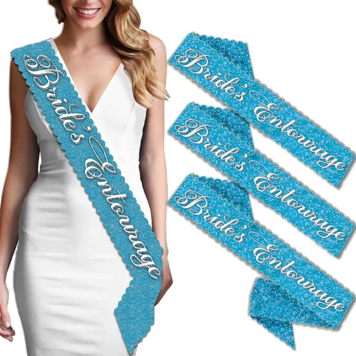 Miniatura 42 de Something Blue Gift for Bride To Be Sash - Banda de satén de grado nupcial - Decoraciones de despedida de soltera azul turquesa, Juego de 2 piezas
