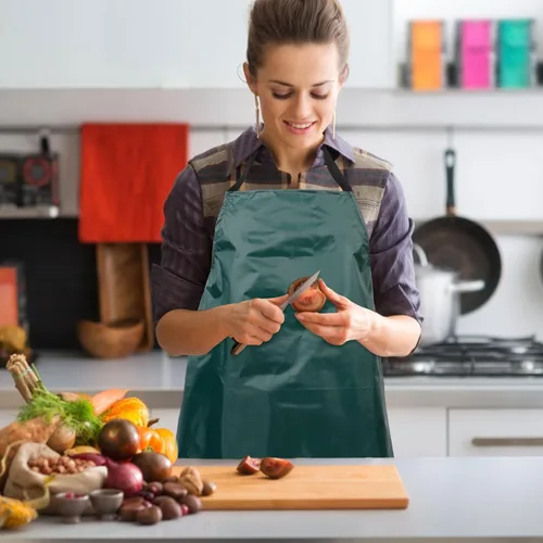 Miniatura 9 de SOLUSTRE Delantal de cocina para lavar platos y uso doméstico, delantal largo de trabajo de tafetán para hombres y mujeres para cocinar, jardinería