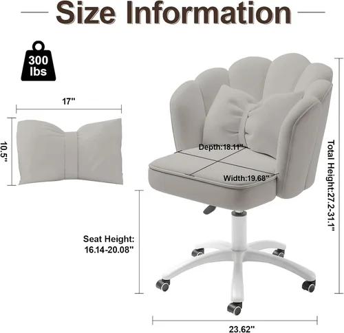 Miniatura 2 de Silla de tocador con ruedas, silla de escritorio de pétalos de terciopelo, silla tapizada para la oficina en casa, para mujeres y niñas, silla