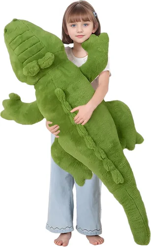 FFxiong Almohada de cuerpo largo de cocodrilo grande verde de 48 pulgadas, lindo juguete de peluche de cocodrilo gigante de 4 pies, regalo para