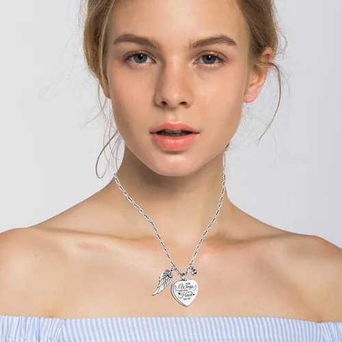 Miniatura 5 de Cremation Heart Urn Necklace for Ashes for Women with 12 Birthstones, Cremation Ashes Jewelry Keepsake with Angel Wing - Your Wings were Ready, But