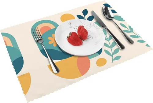 Miniatura 16 de Rectangular Placemats Set of 4, Heat Resistant Litchi Printed Kitchen Dining Table Mats