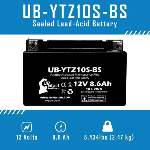 Miniatura 3 de Reemplazo para Yamaha FZ8 800CC 2012 activado de fábrica, sin mantenimiento, batería de motocicleta - 12V, 8.6Ah, UB-YTZ10S-BS