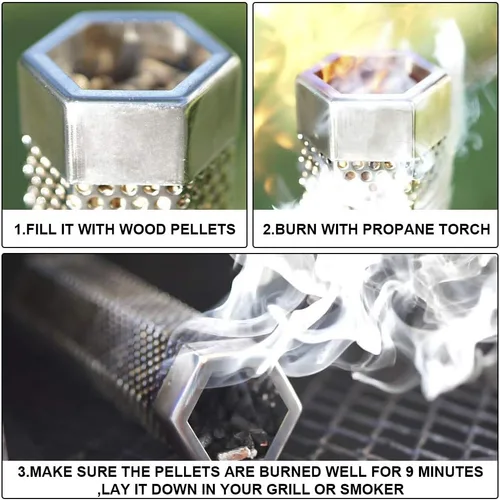 Miniatura 4 de BEWAVE Tubo de ahumador de pellets para todas las parrillas, carbón eléctrico a gas o ahumadores para fumadores en frío/calor, cepillo de tubo