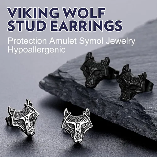 Miniatura 8 de Bandmax Aretes vikingos para mujeres y hombres, aretes de acero inoxidable, nudo celta vikingo, cruz celta, calavera de cuervo, amuleto