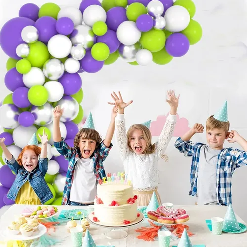 Miniatura 4 de Kit de arco de guirnalda de globos azules, morados y negros, 122 globos morados, azul rey y negro, globos metálicos plateados para videojuegos