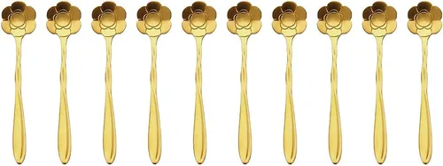 Miniatura 6 de Cuchara de flores de acero inoxidable de 10 piezas, cucharas creativas de postre doradas, cucharas de café, agitadores de café, cuchara de té