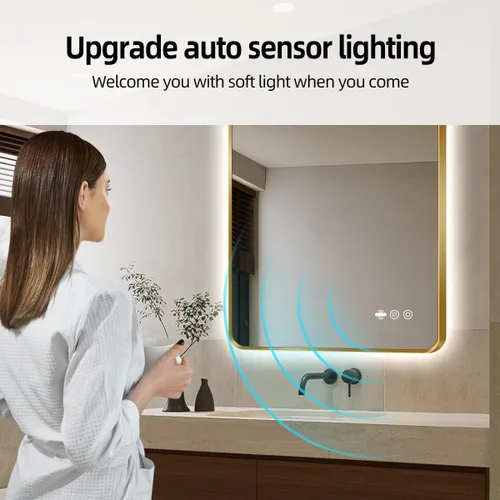 Miniatura 2 de Espejo LED Negro para Baño, 32"x24" Espejo de Baño Inteligente con Luces, Sensor de Movimiento, Antivaho, Regulable Sin Escalones y 3