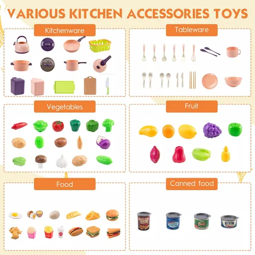 Miniatura 3 de 118 piezas de accesorios mini para cocina de juego para niños, juego de cocina de simulación con utensilios de cocina, vajilla y 2 juegos de frutas
