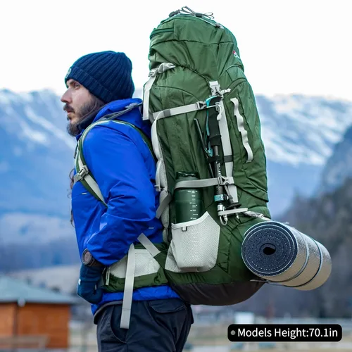 Miniatura 8 de MOUNTAINTOP Mochila de marco interno de 80L para hombre y mujer Mochila de senderismo con cubierta de lluvia Verde oscuro-80l
