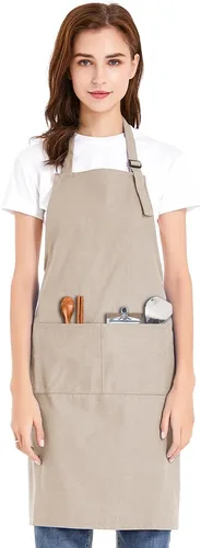 Miniatura 14 de TopTie Delantal con pechera unisex, delantal de cocina ajustable de lona de algodón con bolsillos