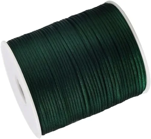 Miniatura 2 de 2.0mm Hilo de Cordón de Seda de Nylon para Cuentas de Macramé, Pulseras, Nudos Chinos, Collares, Joyería 109 Yardas (Verde Oscuro)
