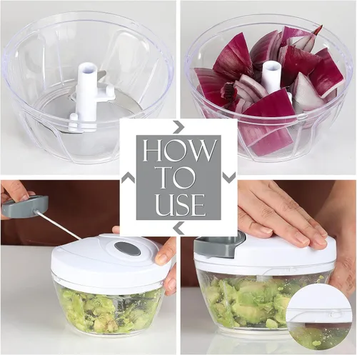 Miniatura 5 de Ourokhome Procesador Manual de Alimentos Picador de Verduras, Picador de Ajo Portátil de Tirar de Cuerda Manual Cortador de Cebolla para Verduras
