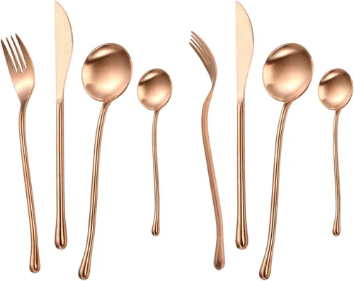 Miniatura 15 de JASHII Juego de cubiertos dorados mate, servicio para 2, juego de cubiertos de acero inoxidable 18/10 con acabado satinado, utensilios de cocina