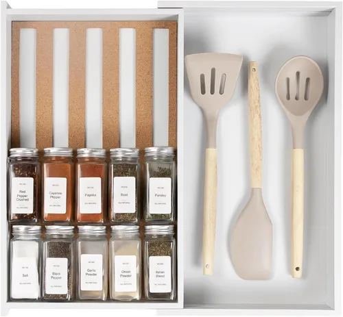 Miniatura 10 de KitchenEdge Organizador de cajones de especias con almacenamiento expandible. Capacidad para hasta 15 tarros de especias (no incluidos), patas