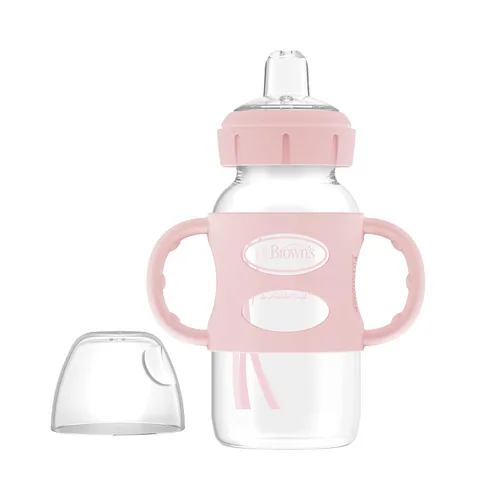 Miniatura 11 de Dr. Brown's Milestones - Botella de cuello ancho con asas 100% de silicona, asas de fácil agarre con boquilla suave para sorber, 9 onzas, rosa claro