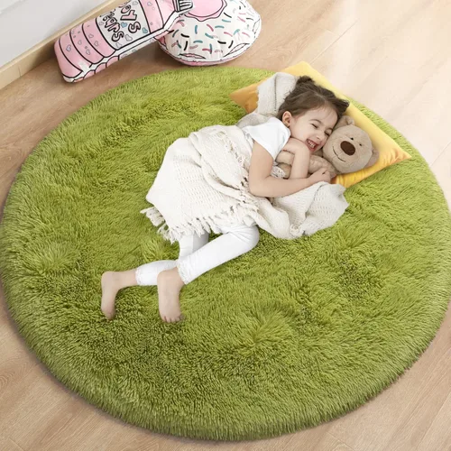 Miniatura 12 de Gifeas Alfombra redonda azul para dormitorio de niñas, alfombra circular esponjosa de 4 x 4 pies para decoración de habitación de niños, alfombra