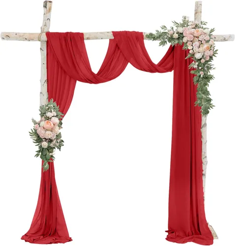 Miniatura 11 de Tela de Drapeado de Arco Burdeos Gasa Cortinas de Arco de Boda Vino 2 Paneles 18 pies Cortinas Transparentes para Drapeado de Techo de Boda Cortinas