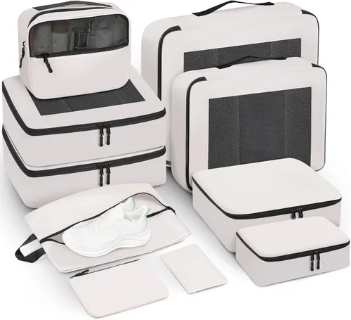 Cubos de embalaje para viajes, 10 unidades, color crema, organizador de equipaje duradero, 4 tamaños (extra grande, grande, mediano, pequeño), cubos