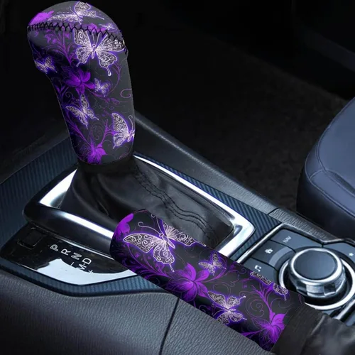 Miniatura 46 de Juego de 2 piezas set de accesorios interiores para coche, para las mujeres, hombres; cubierta de palanca de cambios/freno de mano, personalizada