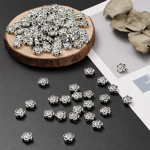Miniatura 7 de Pandahall - 100 dijes espaciadores de cuentas de plata tibetana antiguas de plata antigua para fabricación de joyas, 0.27 x 0.157 pulgadas