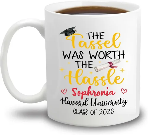 Miniatura 10 de Taza de café blanca personalizada para graduación, con texto en inglés "Behind You All Your Memories Before You All Your Dreams", taza de café de 11