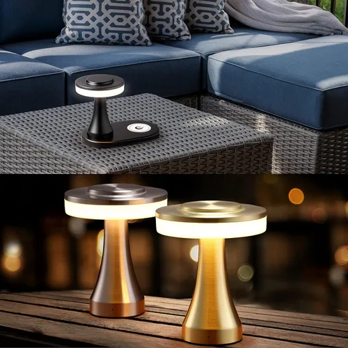 Miniatura 6 de O'Bright - Lámpara de mesa LED portátil con almohadilla de carga inalámbrica, lámpara de noche regulable y recargable, luz ambiental para Oro