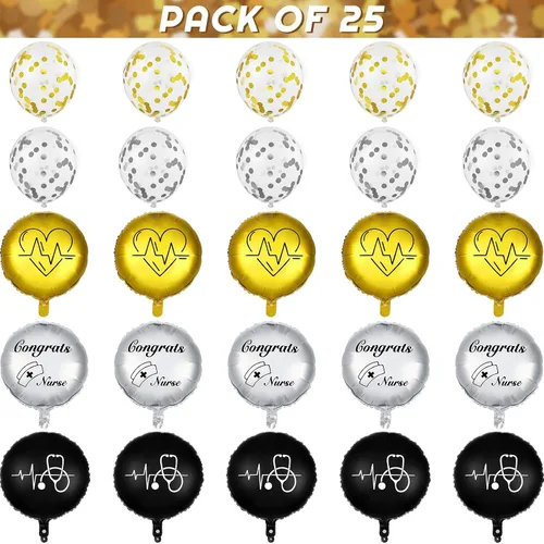 Miniatura 3 de 25 globos de graduación para enfermeras 2026, 18 pulgadas y 12 pulgadas, globos de graduación de felicitaciones de oro negro para decoración