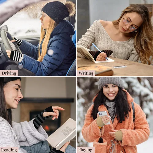 Miniatura 13 de Amandir Guantes largos sin dedos para mujer, calentadores de brazos, guantes elásticos de punto para el pulgar