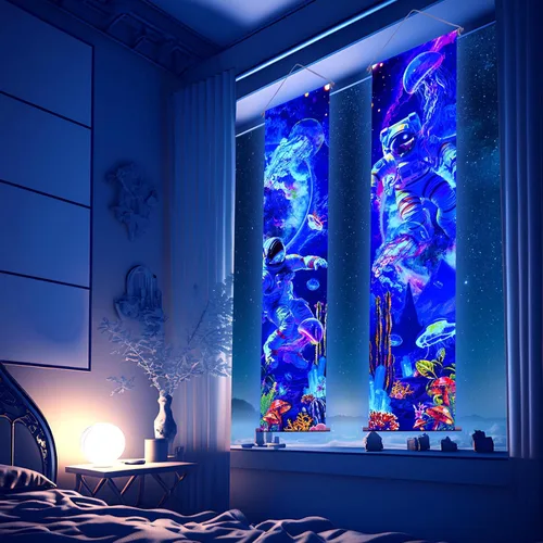 Miniatura 4 de Tiamon 2 Piezas de Arte de Luz Negra para Pared, Tapiz Trippy de Luz Negra, Póster de Tapiz UV Reactivo, Banner Estético, Fondo de Pared para Colgar