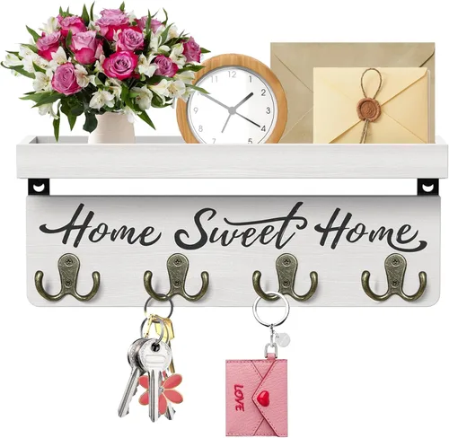 Miniatura 9 de buways Portallaves Decorativo de Pared, Colgador de Llaves de Madera Rústica para Pared con 4 Ganchos Dobles para Llaves, Estante Portallaves