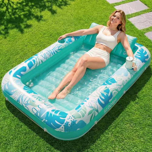Miniatura 23 de Flotador inflable de bronceado para piscina Sloosh, 70 x 46 pulgadas, flotadores de piscina para adultos con almohada, 4 en 1, balsa de baño de sol
