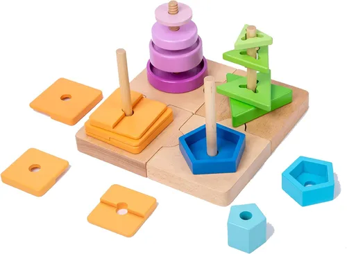 Miniatura 6 de Adena Montessori Juguete de clasificación de color 4 en 1 para niños pequeños, juguete educativo de madera con bases desmontables, degradados