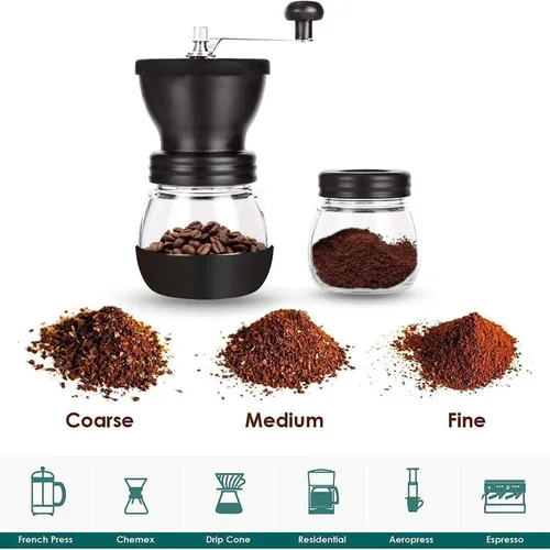 Miniatura 4 de PARACITY Molinillo Manual de Granos de Café con Rebaba de Cerámica, Molinillo de Café Manual Pequeño con 2 Frascos de Vidrio (11 Onzas por Frasco)